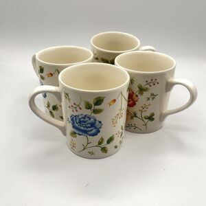 ROSE CHINTZ Coffee Mug Churchill Red Blue Yellow Flowers England - Set 4
